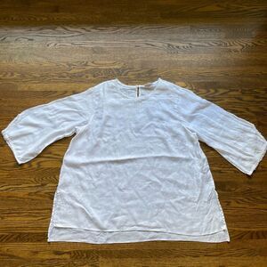 J Jill Love Linen Top Tunic 3/4 Sleeve Raw Fringed White Woman’s 2X 100% linen